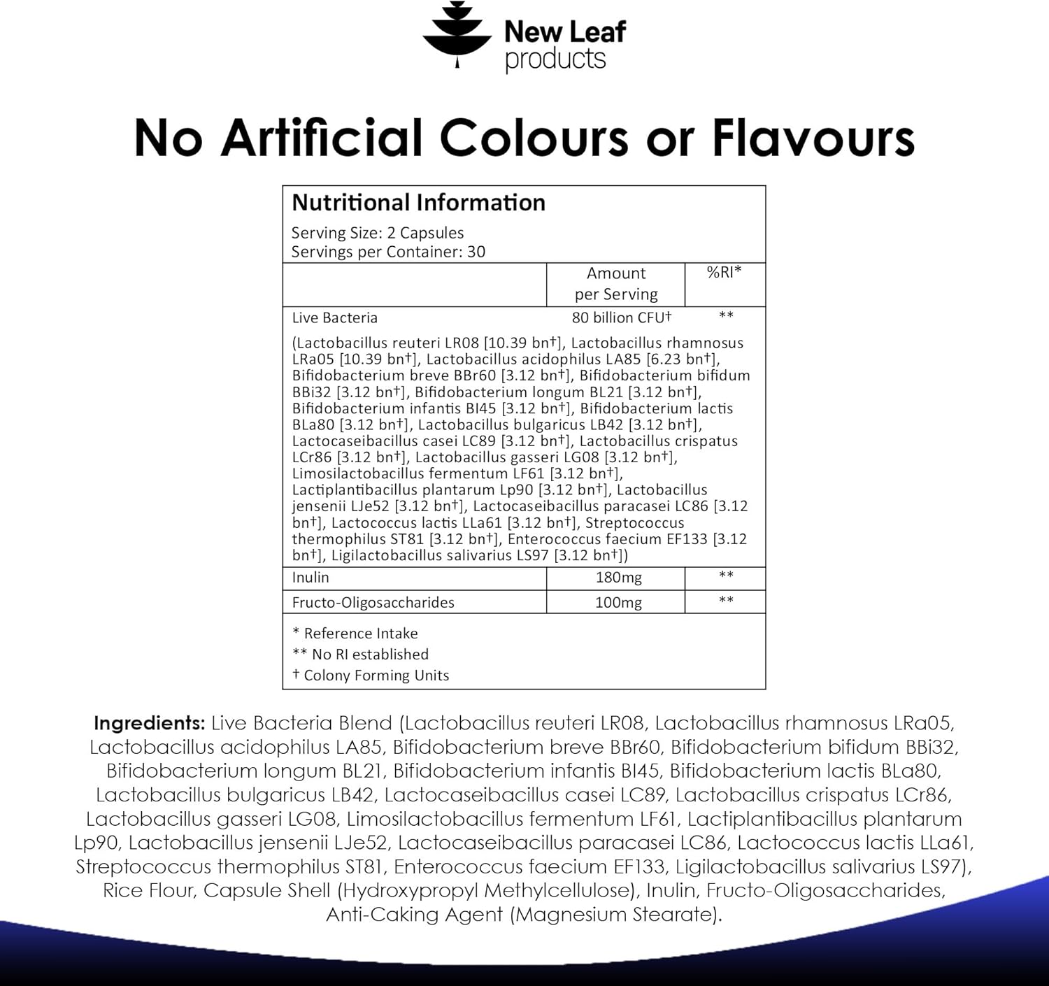 New Leaf Bio Cultres Probiotics (60) back label