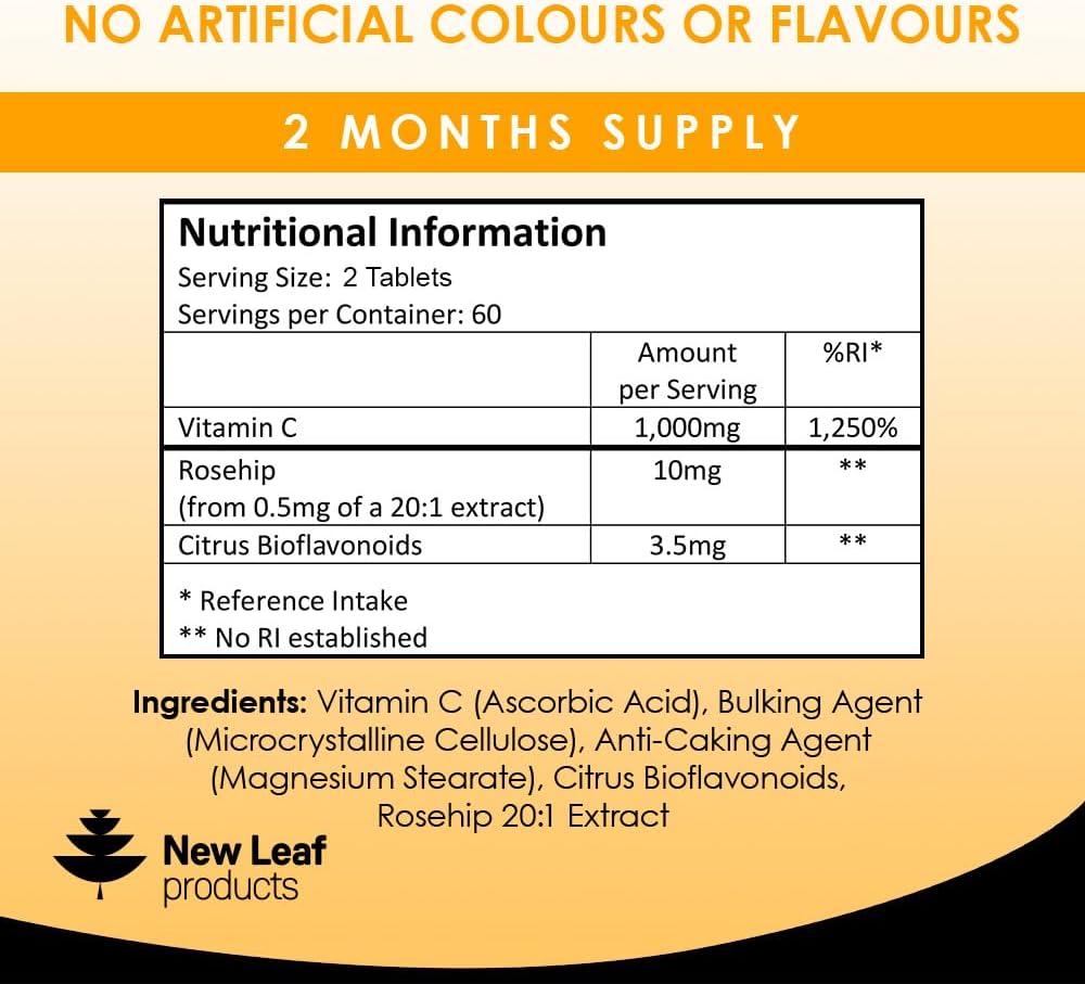 New Leaf Vitamin C Tablets back label