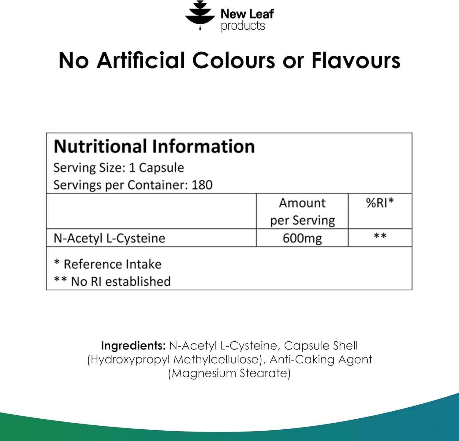 New Leaf NAC Capsules (180) back label