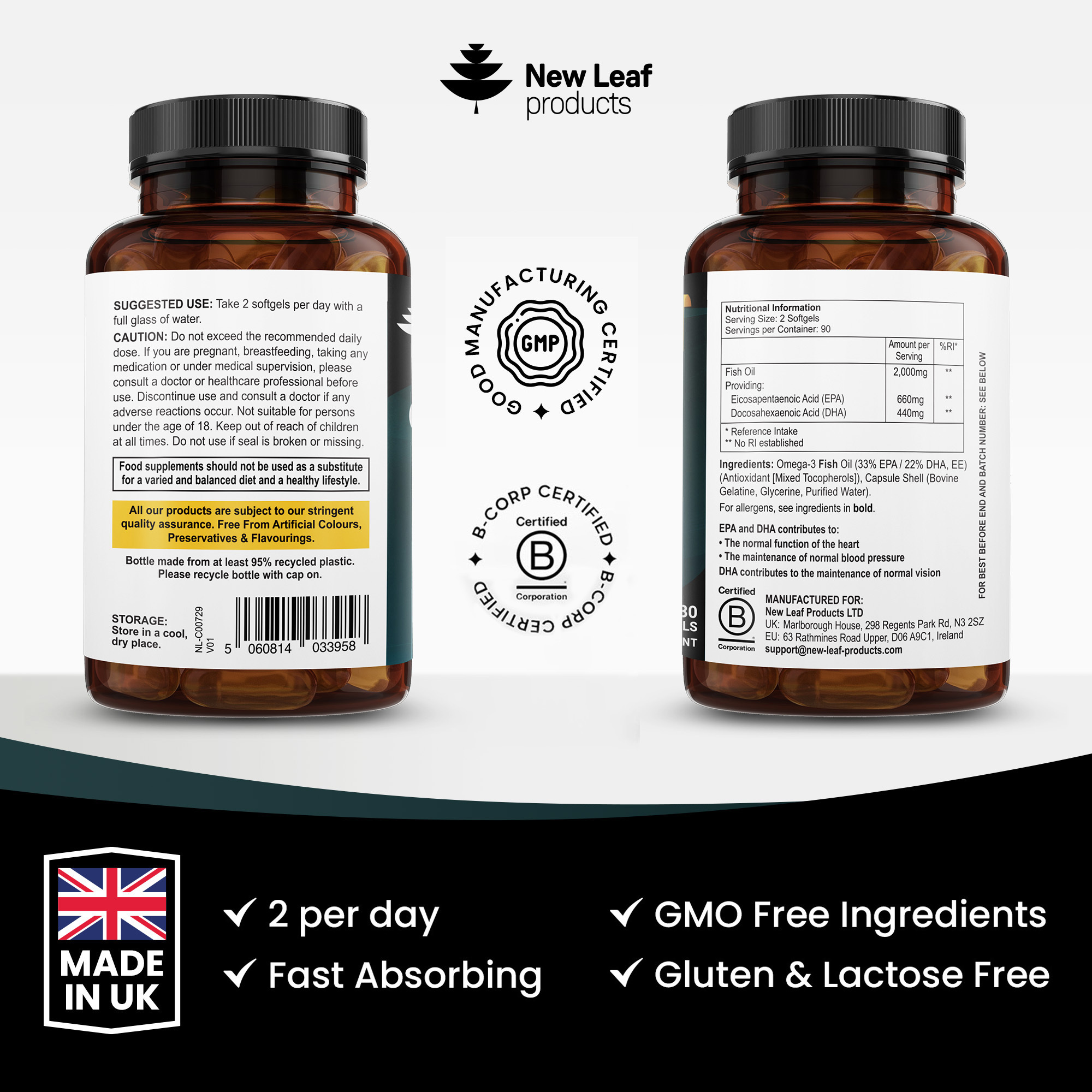 New Leaf Omega 3 Softgels - High Strength (180) back label