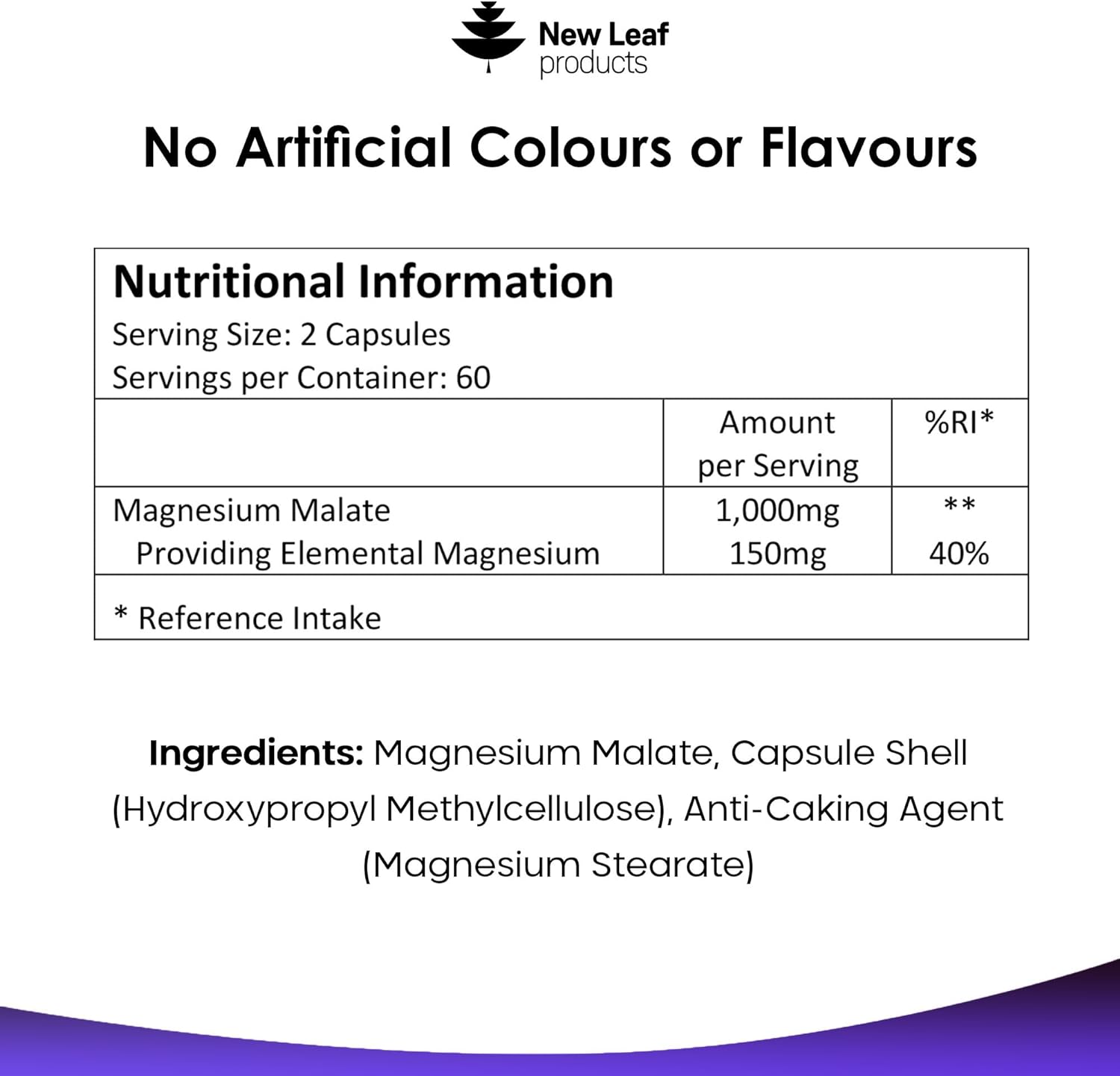 New Leaf Magnesium Malate Capsules (120) back label