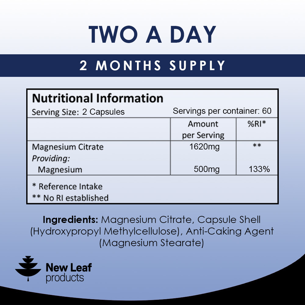 New Leaf Magnesium Citrate (120) back label
