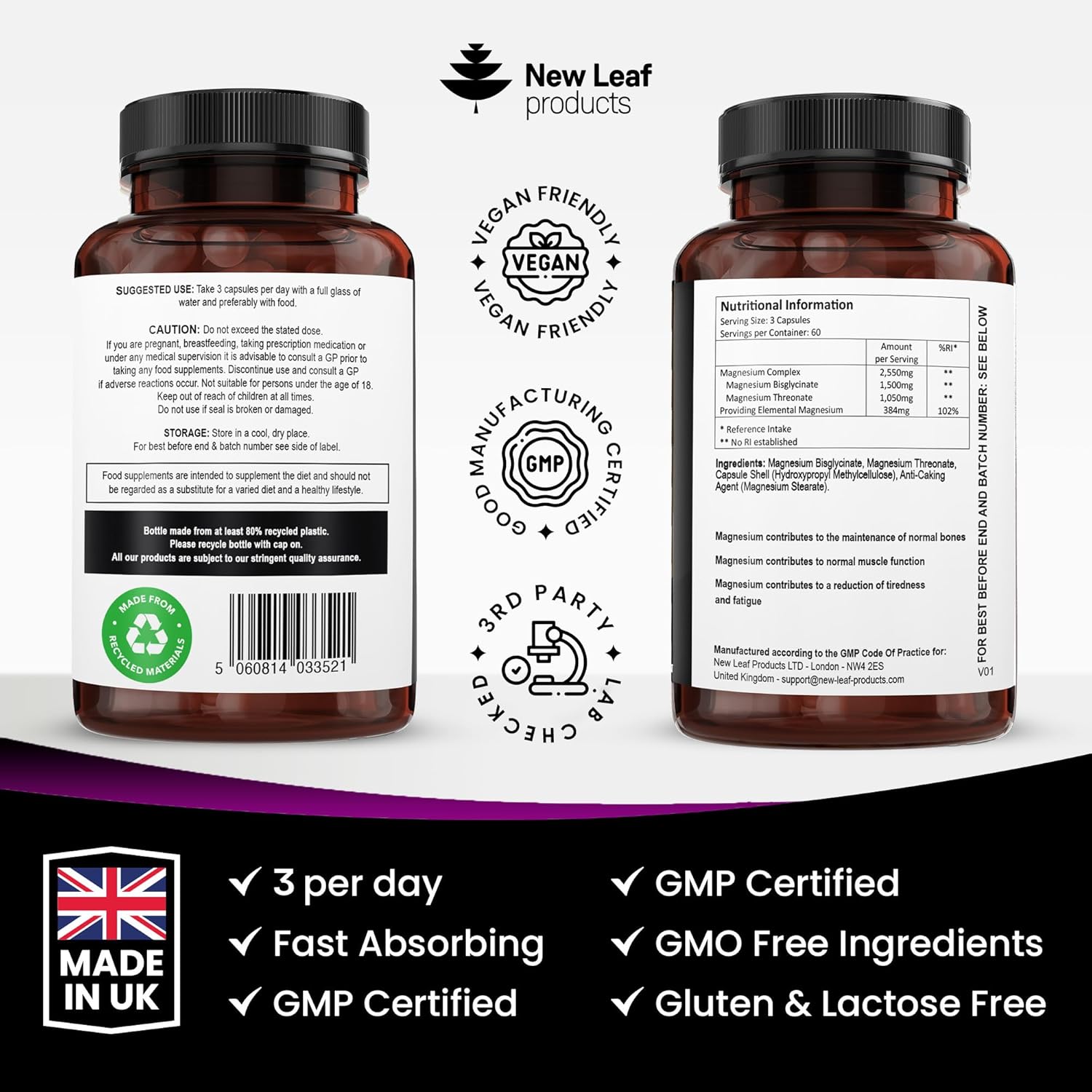 New Leaf Magnesium Threonate Complex back label