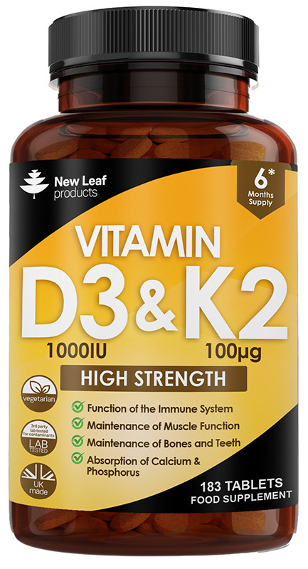 New Leaf Vitamin D3 & K2 Tablets 1000IU (180)