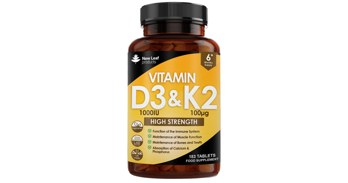 New Leaf Vitamin D3 & K2 Tablets 1000IU (180)