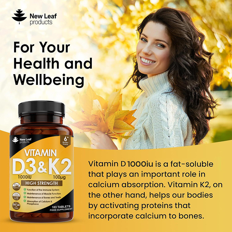 New Leaf Vitamin D3 & K2 Tablets 1000IU (180)